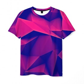 Мужская футболка 3D с принтом Violet polygon в Петрозаводске, 100% полиэфир | прямой крой, круглый вырез горловины, длина до линии бедер | 3d | abstraction | абстракция | геометрия | грани | линии | полигоны | розовый | сочетания | текстура | треугольники | фиолетовый