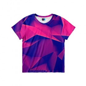 Детская футболка 3D с принтом Violet polygon в Петрозаводске, 100% гипоаллергенный полиэфир | прямой крой, круглый вырез горловины, длина до линии бедер, чуть спущенное плечо, ткань немного тянется | 3d | abstraction | абстракция | геометрия | грани | линии | полигоны | розовый | сочетания | текстура | треугольники | фиолетовый