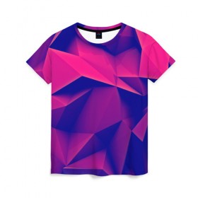 Женская футболка 3D с принтом Violet polygon в Петрозаводске, 100% полиэфир ( синтетическое хлопкоподобное полотно) | прямой крой, круглый вырез горловины, длина до линии бедер | 3d | abstraction | абстракция | геометрия | грани | линии | полигоны | розовый | сочетания | текстура | треугольники | фиолетовый