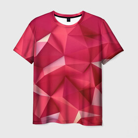 Мужская футболка 3D с принтом Розовые грани в Петрозаводске, 100% полиэфир | прямой крой, круглый вырез горловины, длина до линии бедер | abstraction | polygon | абстракция | геометрия | грани | линии | полигоны | розовый | сочетания | текстура | треугольники