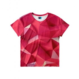 Детская футболка 3D с принтом Розовые грани в Петрозаводске, 100% гипоаллергенный полиэфир | прямой крой, круглый вырез горловины, длина до линии бедер, чуть спущенное плечо, ткань немного тянется | abstraction | polygon | абстракция | геометрия | грани | линии | полигоны | розовый | сочетания | текстура | треугольники