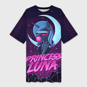 Платье-футболка 3D с принтом Retrowave Luna в Петрозаводске,  |  | 8 bit | 8 бит | alicorn | luna | moon | mountain | my little pony | pixel | pony | princess luna | retrowave | synthwave | unicorn | горы | луна | пиксель арт | пони | ретровейв
