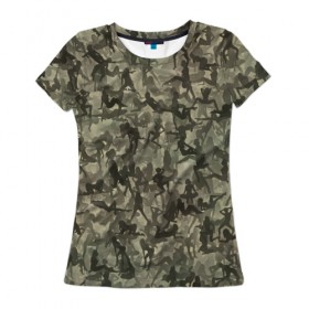 Женская футболка 3D с принтом Камуфляж в Петрозаводске, 100% полиэфир ( синтетическое хлопкоподобное полотно) | прямой крой, круглый вырез горловины, длина до линии бедер | go go | девушка | милитари | паттрен | силуэт | текстура | хаки