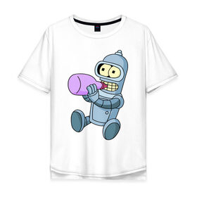 Мужская футболка хлопок Oversize с принтом Lil Bender в Петрозаводске, 100% хлопок | свободный крой, круглый ворот, “спинка” длиннее передней части | bender | futurama | бендер | зойдберг | космос | футурама