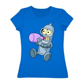 Женская футболка хлопок с принтом Lil Bender в Петрозаводске, 100% хлопок | прямой крой, круглый вырез горловины, длина до линии бедер, слегка спущенное плечо | bender | futurama | бендер | зойдберг | космос | футурама
