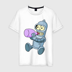 Мужская футболка хлопок с принтом Lil Bender в Петрозаводске, 100% хлопок | прямой крой, круглый вырез горловины, длина до линии бедер, слегка спущенное плечо. | bender | futurama | бендер | зойдберг | космос | футурама