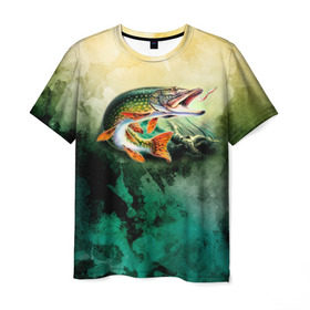 Мужская футболка 3D с принтом Удача в Петрозаводске, 100% полиэфир | прямой крой, круглый вырез горловины, длина до линии бедер | вода | река | рыба | рыбак | рыбалка | щука