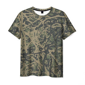 Мужская футболка 3D с принтом Лесной камуфляж в Петрозаводске, 100% полиэфир | прямой крой, круглый вырез горловины, длина до линии бедер | Тематика изображения на принте: 