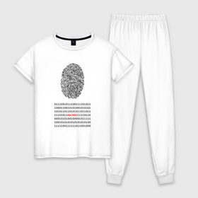 Женская пижама хлопок с принтом Hacked в Петрозаводске, 100% хлопок | брюки и футболка прямого кроя, без карманов, на брюках мягкая резинка на поясе и по низу штанин | code | developer | hacker | взлом | кодер | отпечаток | прогер | программирование | хакер