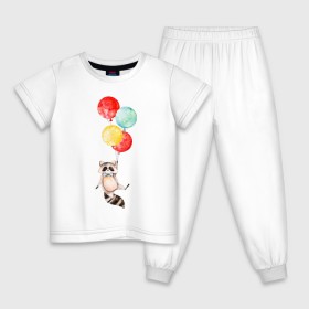 Детская пижама хлопок с принтом Енот в Петрозаводске, 100% хлопок |  брюки и футболка прямого кроя, без карманов, на брюках мягкая резинка на поясе и по низу штанин
 | акварель | бабочка | воздушный | иллюстрация | илюстрация | полет | рисунок | шарик