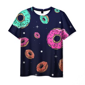 Мужская футболка 3D с принтом Black Milk Космические Пончики в Петрозаводске, 100% полиэфир | прямой крой, круглый вырез горловины, длина до линии бедер | black milk | donut | donuts | space | the simpsons | trend | глазурь | дизайн | еда | звезда | звёзды | космос | мода | пончик | симпсоны | симсоны | сладкий | стиль | тренд | узор