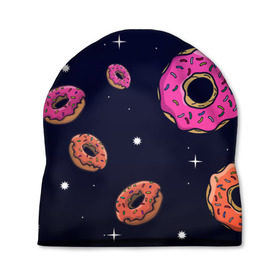 Шапка 3D с принтом Black Milk Космические Пончики в Петрозаводске, 100% полиэстер | универсальный размер, печать по всей поверхности изделия | black milk | donut | donuts | space | the simpsons | trend | глазурь | дизайн | еда | звезда | звёзды | космос | мода | пончик | симпсоны | симсоны | сладкий | стиль | тренд | узор