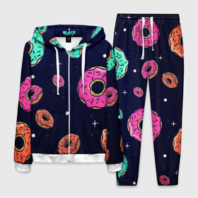 Мужской костюм 3D с принтом Black Milk Космические Пончики в Петрозаводске, 100% полиэстер | Манжеты и пояс оформлены тканевой резинкой, двухслойный капюшон со шнурком для регулировки, карманы спереди | black milk | donut | donuts | space | the simpsons | trend | глазурь | дизайн | еда | звезда | звёзды | космос | мода | пончик | симпсоны | симсоны | сладкий | стиль | тренд | узор
