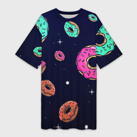 Платье-футболка 3D с принтом Black Milk Космические Пончики в Петрозаводске,  |  | black milk | donut | donuts | space | the simpsons | trend | глазурь | дизайн | еда | звезда | звёзды | космос | мода | пончик | симпсоны | симсоны | сладкий | стиль | тренд | узор