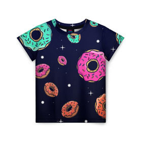 Детская футболка 3D с принтом Black Milk Космические Пончики в Петрозаводске, 100% гипоаллергенный полиэфир | прямой крой, круглый вырез горловины, длина до линии бедер, чуть спущенное плечо, ткань немного тянется | Тематика изображения на принте: black milk | donut | donuts | space | the simpsons | trend | глазурь | дизайн | еда | звезда | звёзды | космос | мода | пончик | симпсоны | симсоны | сладкий | стиль | тренд | узор