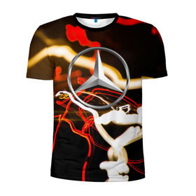 Мужская футболка 3D спортивная с принтом Mercedes-Benz в Петрозаводске, 100% полиэстер с улучшенными характеристиками | приталенный силуэт, круглая горловина, широкие плечи, сужается к линии бедра | авто | автомобиль | дорога | машина | мерседес | огни | тачка | фара