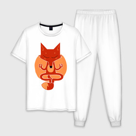 Мужская пижама хлопок с принтом Inner Fox в Петрозаводске, 100% хлопок | брюки и футболка прямого кроя, без карманов, на брюках мягкая резинка на поясе и по низу штанин
 | Тематика изображения на принте: fox | йога | лис | лиса | медитация