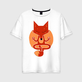 Женская футболка хлопок Oversize с принтом Inner Fox в Петрозаводске, 100% хлопок | свободный крой, круглый ворот, спущенный рукав, длина до линии бедер
 | fox | йога | лис | лиса | медитация
