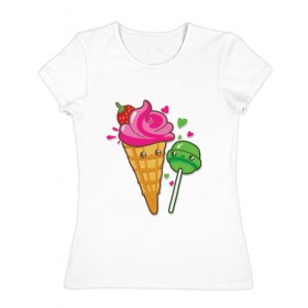 Женская футболка хлопок с принтом icecream and lollipop в Петрозаводске, 100% хлопок | прямой крой, круглый вырез горловины, длина до линии бедер, слегка спущенное плечо | 