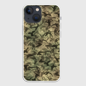 Чехол для iPhone 13 mini с принтом Охотничий камуфляж с утками в Петрозаводске,  |  | гусиная | гусь | дичь | лес | милитари | охота | охотник | паттерн | птицы | текстура | утиная | утка | хаки