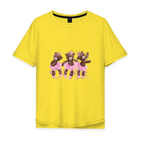 Мужская футболка хлопок Oversize с принтом Балерины в Петрозаводске, 100% хлопок | свободный крой, круглый ворот, “спинка” длиннее передней части | акварель | игрушка | медведь | пачка | плюшевый | пуанты | рисунок | розовый | сердце | теди