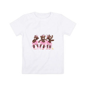 Детская футболка хлопок с принтом Балерины в Петрозаводске, 100% хлопок | круглый вырез горловины, полуприлегающий силуэт, длина до линии бедер | акварель | игрушка | медведь | пачка | плюшевый | пуанты | рисунок | розовый | сердце | теди