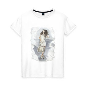 Женская футболка хлопок с принтом Fashion girl в Петрозаводске, 100% хлопок | прямой крой, круглый вырез горловины, длина до линии бедер, слегка спущенное плечо | 