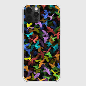 Чехол для iPhone 12 Pro с принтом Разноцветные птички в Петрозаводске, силикон | область печати: задняя сторона чехла, без боковых панелей | ворбьи | куча | паттерн | птица | птицы | радуга | радужный | синцы | стая | текстура