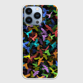 Чехол для iPhone 13 Pro с принтом Разноцветные птички в Петрозаводске,  |  | ворбьи | куча | паттерн | птица | птицы | радуга | радужный | синцы | стая | текстура