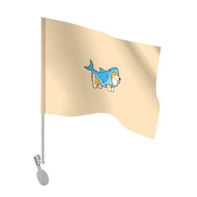 Флаг для автомобиля с принтом Пес-акула в Петрозаводске, 100% полиэстер | Размер: 30*21 см | акула | пёс | песик | рисунок