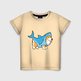 Детская футболка 3D с принтом Пес-акула в Петрозаводске, 100% гипоаллергенный полиэфир | прямой крой, круглый вырез горловины, длина до линии бедер, чуть спущенное плечо, ткань немного тянется | акула | пёс | песик | рисунок
