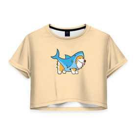 Женская футболка 3D укороченная с принтом Пес-акула в Петрозаводске, 100% полиэстер | круглая горловина, длина футболки до линии талии, рукава с отворотами | акула | пёс | песик | рисунок