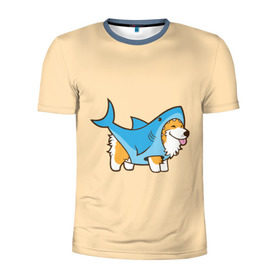 Мужская футболка 3D спортивная с принтом Пес-акула в Петрозаводске, 100% полиэстер с улучшенными характеристиками | приталенный силуэт, круглая горловина, широкие плечи, сужается к линии бедра | акула | пёс | песик | рисунок