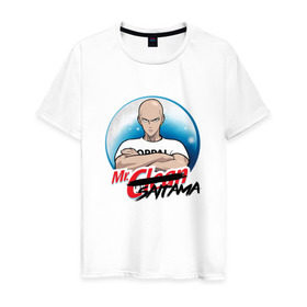 Мужская футболка хлопок с принтом Mr. Saitama в Петрозаводске, 100% хлопок | прямой крой, круглый вырез горловины, длина до линии бедер, слегка спущенное плечо. | 