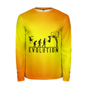 Мужской лонгслив 3D с принтом Эволюция баскетбола в Петрозаводске, 100% полиэстер | длинные рукава, круглый вырез горловины, полуприлегающий силуэт | basketball | evolution | желтый | обезьяна человек | оранжевый | эволюция