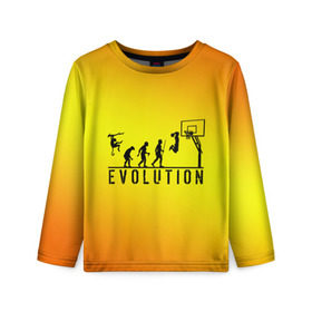 Детский лонгслив 3D с принтом Эволюция баскетбола в Петрозаводске, 100% полиэстер | длинные рукава, круглый вырез горловины, полуприлегающий силуэт
 | basketball | evolution | желтый | обезьяна человек | оранжевый | эволюция