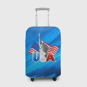 Чехол для чемодана 3D с принтом USA в Петрозаводске, 86% полиэфир, 14% спандекс | двустороннее нанесение принта, прорези для ручек и колес | 3d | blue | usa | америка | города | краски | любовь | страны | сша | турист | флаг