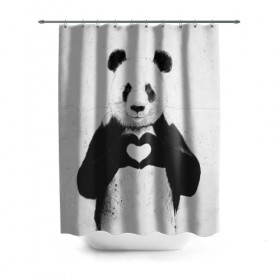 Штора 3D для ванной с принтом Panda heart в Петрозаводске, 100% полиэстер | плотность материала — 100 г/м2. Стандартный размер — 146 см х 180 см. По верхнему краю — пластиковые люверсы для креплений. В комплекте 10 пластиковых колец | heart | panda | арт | клевый | красивый | панда | рисунок | сердце