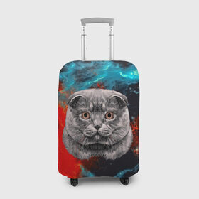 Чехол для чемодана 3D с принтом Космический кот в Петрозаводске, 86% полиэфир, 14% спандекс | двустороннее нанесение принта, прорези для ручек и колес | Тематика изображения на принте: 3d | cat | арт | взгляд | кот | кот хипстер | котёнок | котятки | котятушки | кошечки | кошка | мордочка