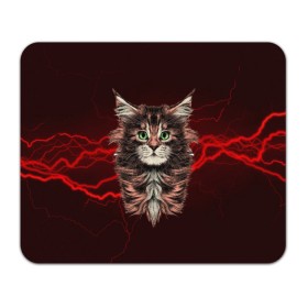 Коврик прямоугольный с принтом Electro cat в Петрозаводске, натуральный каучук | размер 230 х 185 мм; запечатка лицевой стороны | Тематика изображения на принте: cat | взгляд | кот | кот хипстер | котёнок | котятки | кошка | молния | мордочка | разряд | электричество