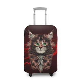 Чехол для чемодана 3D с принтом Electro cat в Петрозаводске, 86% полиэфир, 14% спандекс | двустороннее нанесение принта, прорези для ручек и колес | cat | взгляд | кот | кот хипстер | котёнок | котятки | кошка | молния | мордочка | разряд | электричество