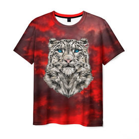 Мужская футболка 3D с принтом Леопард в Петрозаводске, 100% полиэфир | прямой крой, круглый вырез горловины, длина до линии бедер | 3d | cat | арт | вечер | взгляд | закат | кот | кот хипстер | котёнок | котятки | котятушки | кошечки | кошка | леопард | мордочка | ночь