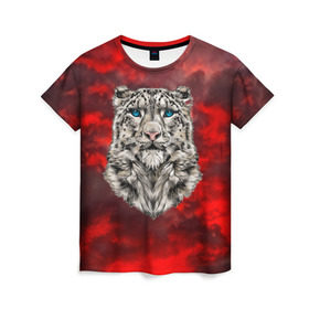 Женская футболка 3D с принтом Леопард в Петрозаводске, 100% полиэфир ( синтетическое хлопкоподобное полотно) | прямой крой, круглый вырез горловины, длина до линии бедер | 3d | cat | арт | вечер | взгляд | закат | кот | кот хипстер | котёнок | котятки | котятушки | кошечки | кошка | леопард | мордочка | ночь