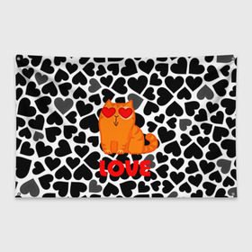 Флаг-баннер с принтом Влюбленный котик в Петрозаводске, 100% полиэстер | размер 67 х 109 см, плотность ткани — 95 г/м2; по краям флага есть четыре люверса для крепления | сердечки