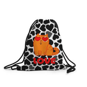 Рюкзак-мешок 3D с принтом Влюбленный котик в Петрозаводске, 100% полиэстер | плотность ткани — 200 г/м2, размер — 35 х 45 см; лямки — толстые шнурки, застежка на шнуровке, без карманов и подкладки | сердечки