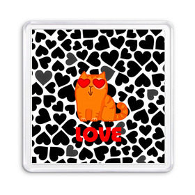 Магнит 55*55 с принтом Влюбленный котик в Петрозаводске, Пластик | Размер: 65*65 мм; Размер печати: 55*55 мм | сердечки
