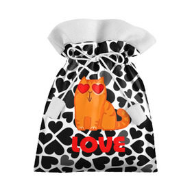 Подарочный 3D мешок с принтом Влюбленный котик в Петрозаводске, 100% полиэстер | Размер: 29*39 см | сердечки