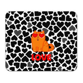 Коврик прямоугольный с принтом Влюбленный котик в Петрозаводске, натуральный каучук | размер 230 х 185 мм; запечатка лицевой стороны | сердечки