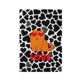 Обложка для паспорта матовая кожа с принтом Влюбленный котик в Петрозаводске, натуральная матовая кожа | размер 19,3 х 13,7 см; прозрачные пластиковые крепления | сердечки