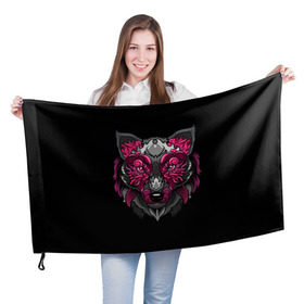 Флаг 3D с принтом Волк в Петрозаводске, 100% полиэстер | плотность ткани — 95 г/м2, размер — 67 х 109 см. Принт наносится с одной стороны | wolf | арт | взгляд | графика | живопись | лис | лиса | рисунок | розовый | тотем | хищник
